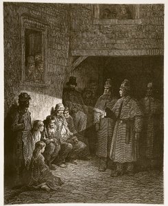द बैल-आई, &39;लंदन, ए पिलग्रिमेज&39;, जो कि विलियम ब्लैंचर्ड जेरोल्ड (1826-84) द्वारा लिखित है, को एडोल्फ फ्रेंकोइस पनेमेकर (b.1822) पब ने उकेरा था। 1872 द्वारा Gustave Dore